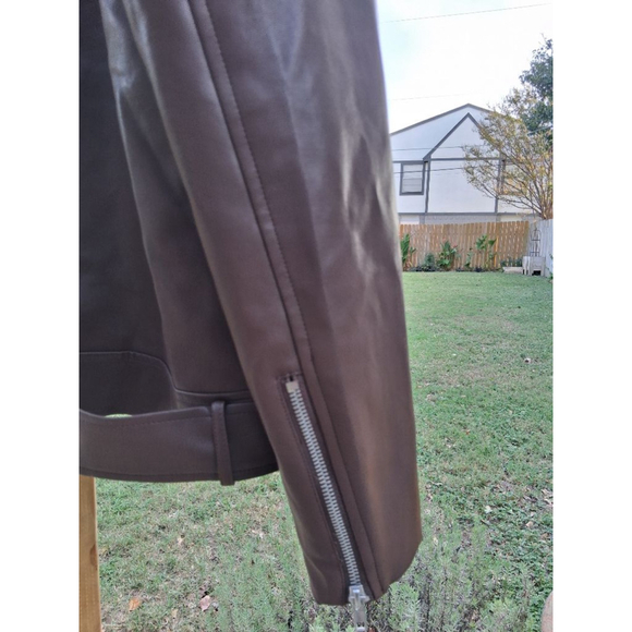 Lulus Brown Brave Behavior Vegan Leather Oversized Moto Jacket Sz S NWT Boutique - Picture 6 of 12